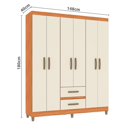 Guarda-Roupa Solteiro Essenza 6 Portas 2 Gavetas Cinamomo/Off White - Pnr Móveis
