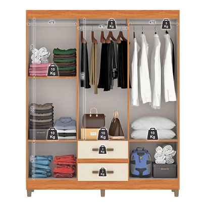 Guarda-Roupa Solteiro Essenza 6 Portas 2 Gavetas Cinamomo/Off White - Pnr Móveis