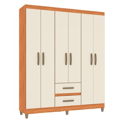 Guarda-Roupa Solteiro Essenza 6 Portas 2 Gavetas Cinamomo/Off White - Pnr Móveis