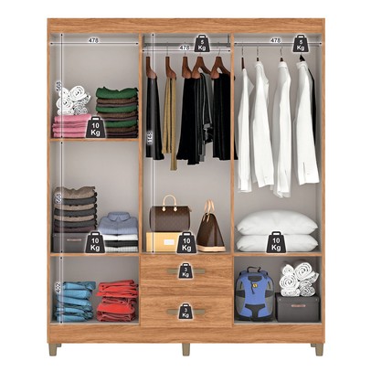 Guarda-Roupa Solteiro Essenza 6 Portas 2 Gavetas Mel - Pnr Móveis