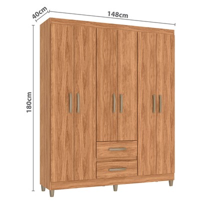 Guarda-Roupa Solteiro Essenza 6 Portas 2 Gavetas Mel - Pnr Móveis