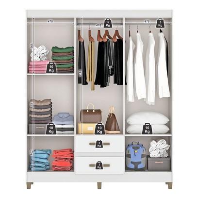 Guarda-Roupa Solteiro Essenza 6 Portas 2 Gavetas Branco - Pnr Móveis