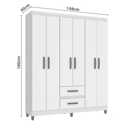 Guarda-Roupa Solteiro Essenza 6 Portas 2 Gavetas Branco - Pnr Móveis