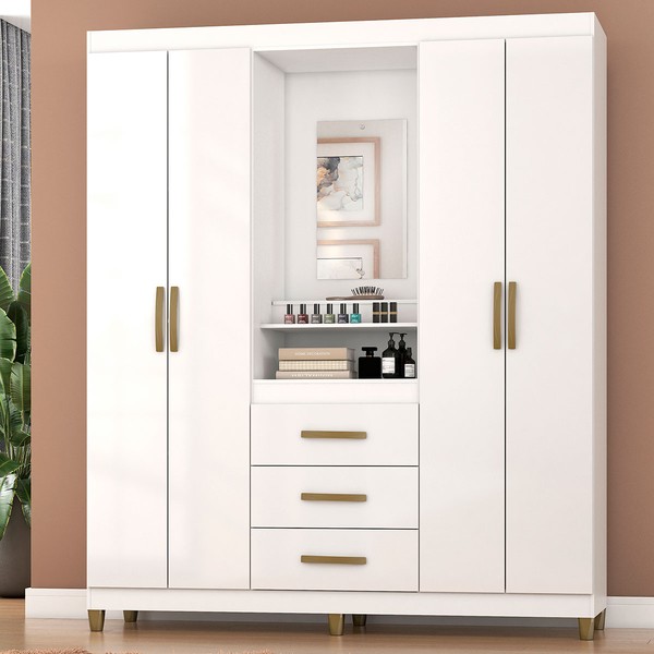 Guarda-Roupa Fiore 4 Portas 3 Gavetas Branco - Pnr Móveis