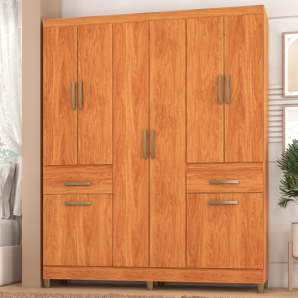 Guarda-Roupa Solteiro Basile 8 Portas 2 Gavetas Cinamomo - Pnr Móveis