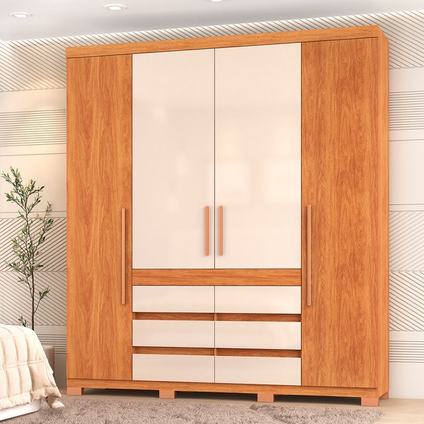 Guarda-Roupa Casal Farnese 4 Portas 6 Gavetas Cinamomo/Off White - Pnr Móveis