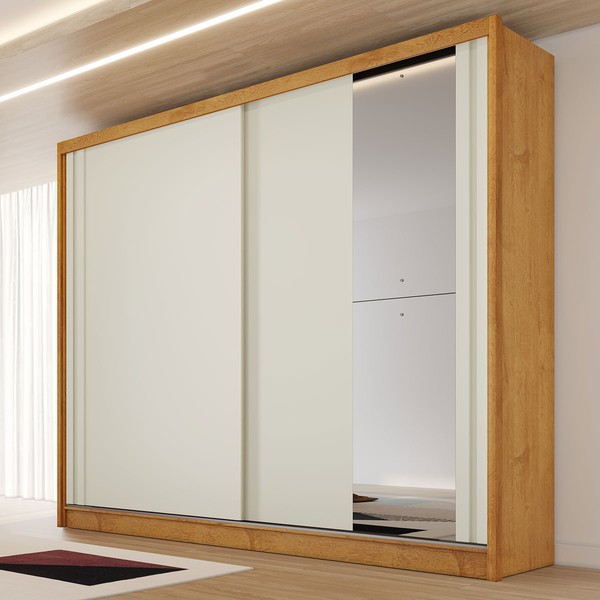 Guarda-Roupa Casal Monterey 2 Portas 4 Gavetas 100% Mdf com Espelho Peroba/Off White - Mademarques