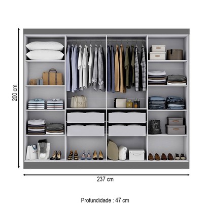 Guarda-Roupa Paris 8 Portas 4 Gavetas com Espelho Onix - Maxel