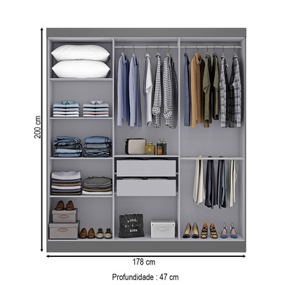 Guarda-Roupa Paris 6 Portas 2 Gavetas com Espelho Onix - Maxel