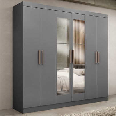 Guarda-Roupa Paris 6 Portas 2 Gavetas com Espelho Onix - Maxel