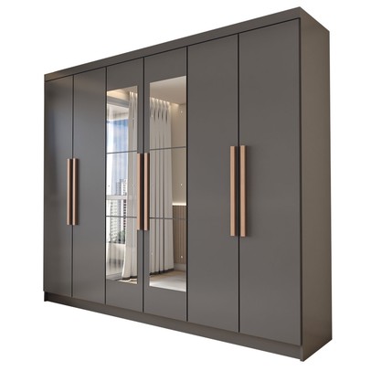 Guarda-Roupa Casal Odisseia 6 Portas 2 Gavetas com Espelho Onix - Panorama Móveis