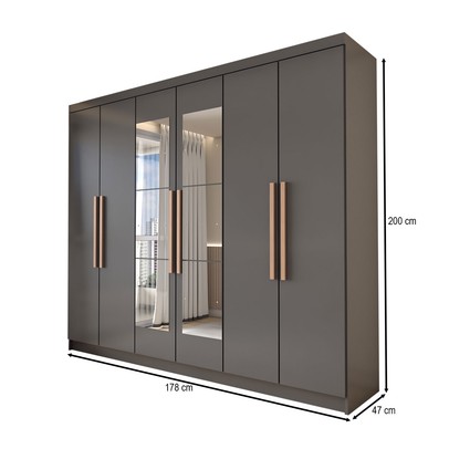 Guarda-Roupa Casal Odisseia 6 Portas 2 Gavetas com Espelho Onix - Panorama Móveis