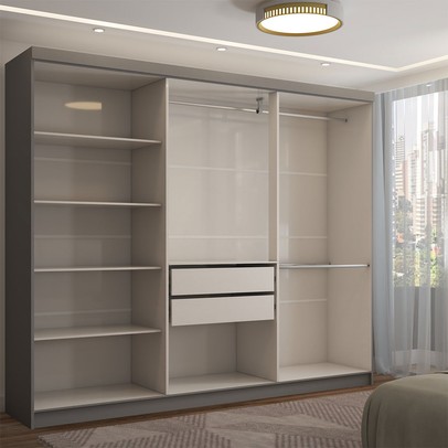 Guarda-Roupa Casal Odisseia 6 Portas 2 Gavetas com Espelho Onix - Panorama Móveis