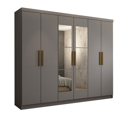 Guarda-Roupa Casal Odisseia 6 Portas 2 Gavetas com Espelho Onix - Panorama Móveis