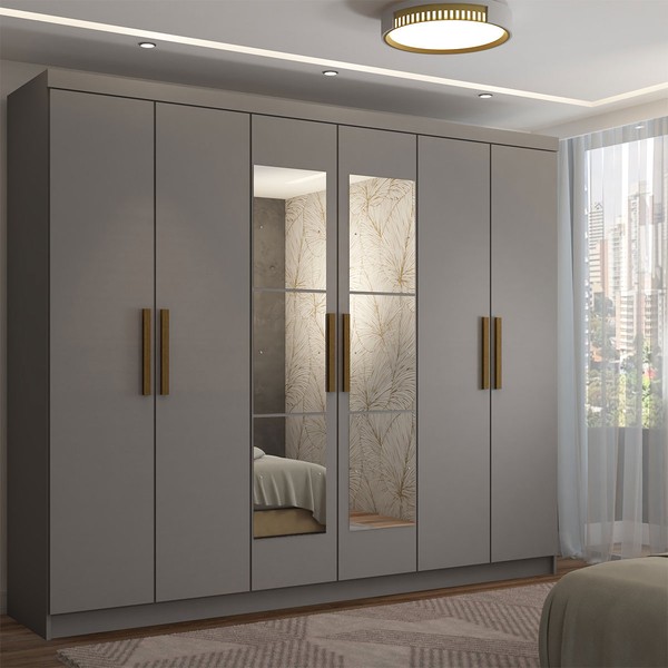 Guarda-Roupa Casal Odisseia 6 Portas 2 Gavetas com Espelho Onix - Panorama Móveis
