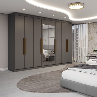 Guarda-Roupa Casal Odisseia 8 Portas 4 Gavetas com Espelho Onix - Panorama Móveis