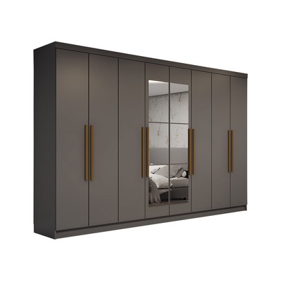Guarda-Roupa Casal Odisseia 8 Portas 4 Gavetas com Espelho Onix - Panorama Móveis