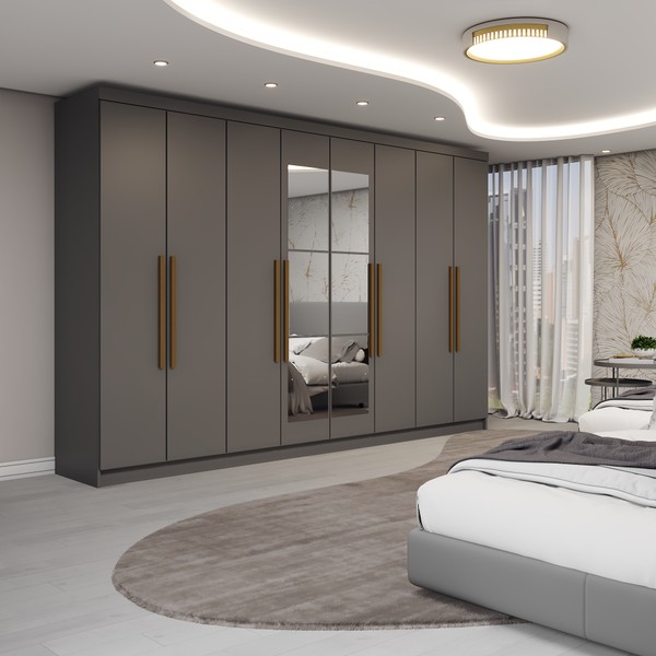 Guarda-Roupa Casal Odisseia 8 Portas 4 Gavetas com Espelho Onix - Panorama Móveis