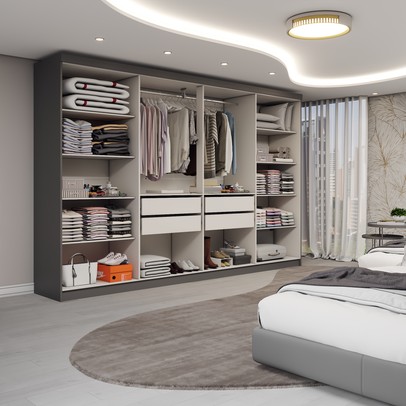 Guarda-Roupa Casal Odisseia 8 Portas 4 Gavetas com Espelho Onix - Panorama Móveis