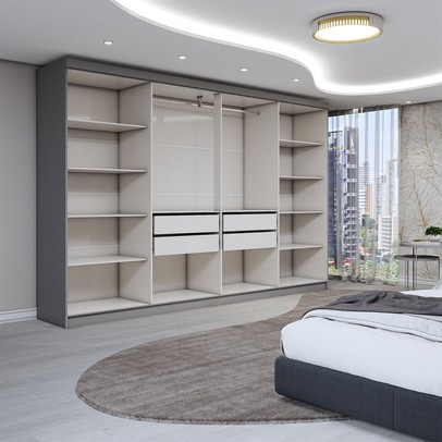 Guarda-Roupa Casal Odisseia 8 Portas 4 Gavetas com Espelho Onix - Panorama Móveis