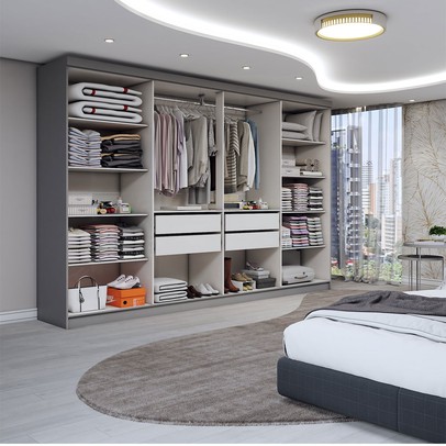 Guarda-Roupa Casal Odisseia 8 Portas 4 Gavetas com Espelho Onix - Panorama Móveis