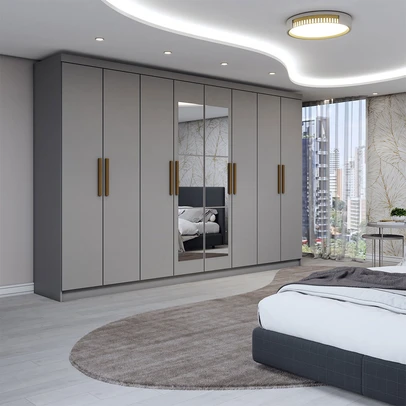 Guarda-Roupa Casal Odisseia 8 Portas 4 Gavetas com Espelho Onix - Panorama Móveis