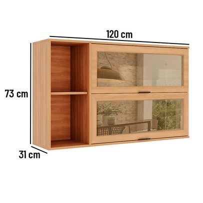 Armário Aéreo Cozinha Castanha 2 Portas com Vidro 915005 Cinza/Freijó - Telasul