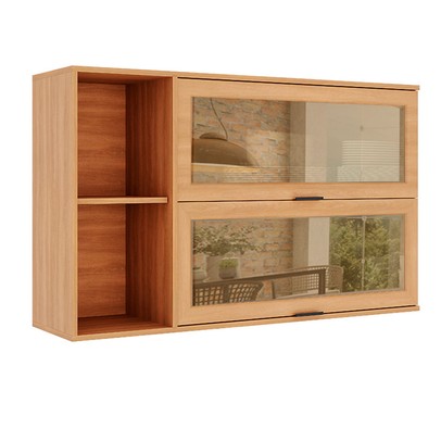 Armário Aéreo Cozinha Castanha 2 Portas com Vidro 915005 Cinza/Freijó - Telasul