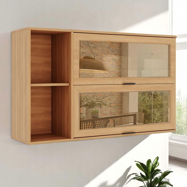 Armário Aéreo Cozinha Castanha 2 Portas com Vidro 915005 Cinza/Freijó - Telasul