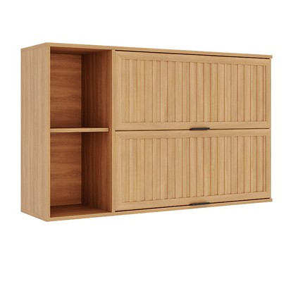 Armário Aéreo Cozinha Castanha 2 Portas Freijó/Cinza Ripado - Telasul