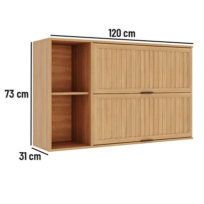 Armário Aéreo Cozinha Castanha 2 Portas Freijó/Cinza Ripado - Telasul