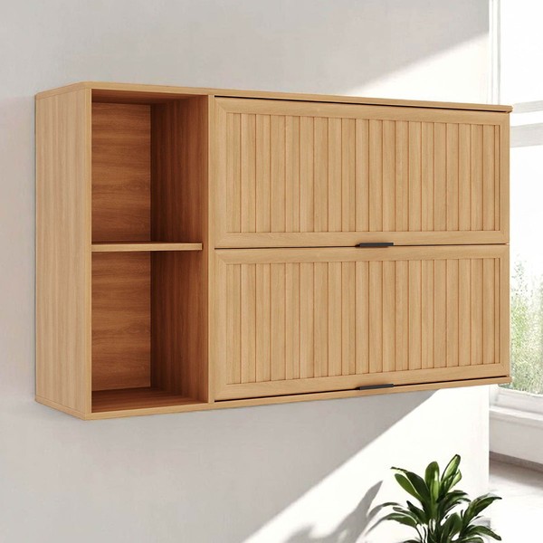 Armário Aéreo Cozinha Castanha 2 Portas Freijó/Cinza Ripado - Telasul