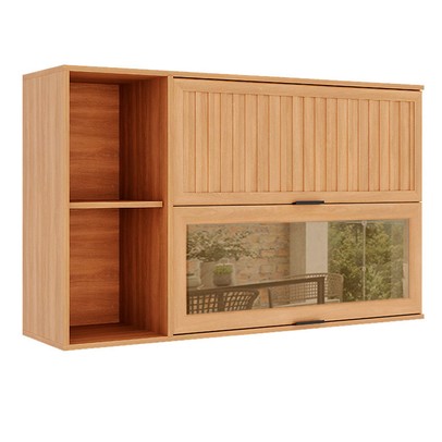 Armário Aéreo Cozinha Castanha 2 Portas com Vidro Ripado Freijó/Cinza - Telasul