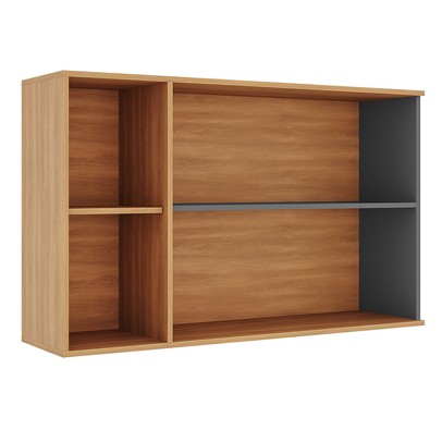 Armário Aéreo Cozinha Castanha 2 Portas com Vidro Ripado Freijó/Cinza - Telasul