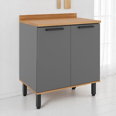 Balcão de Cozinha Castanha 2 Portas 1 Prateleira Freijó/Cinza - Telasul