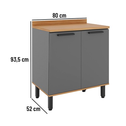 Balcão de Cozinha Castanha 2 Portas 1 Prateleira Freijó/Cinza - Telasul