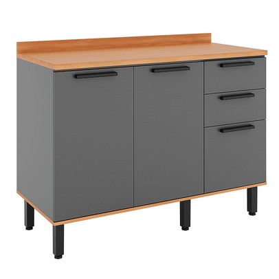 Balcão de Cozinha Castanha 3 Portas 2 Gavetas Cinza/Freijó - Telasul