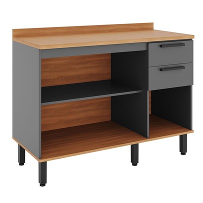 Balcão de Cozinha Castanha 3 Portas 2 Gavetas Cinza/Freijó - Telasul