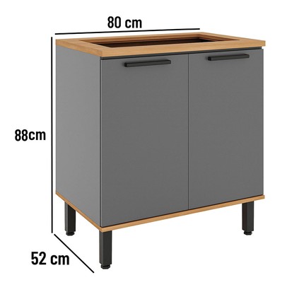 Balcão de Cozinha para Cooktop 4 Bocas Castanha 2 Portas 1 Prateleira Cinza/Freijó - Telasul