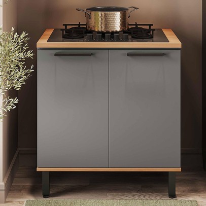 Balcão de Cozinha para Cooktop 4 Bocas Castanha 2 Portas 1 Prateleira Cinza/Freijó - Telasul