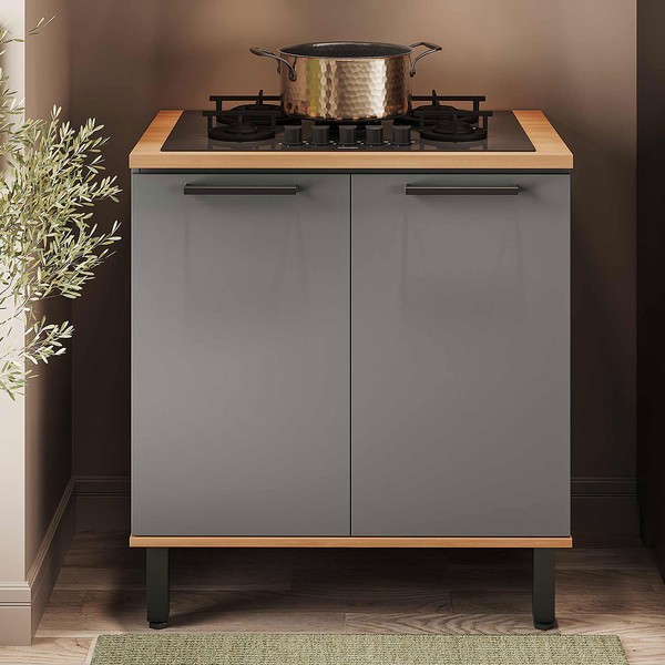 Balcão de Cozinha para Cooktop 5 Bocas Castanha 2 Portas 1 Prateleira Cinza/Freijó - Telasul