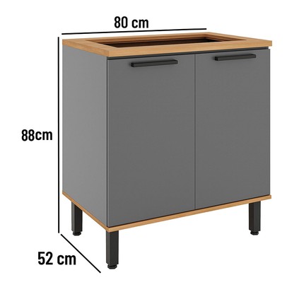 Balcão de Cozinha para Cooktop 5 Bocas Castanha 2 Portas 1 Prateleira Cinza/Freijó - Telasul