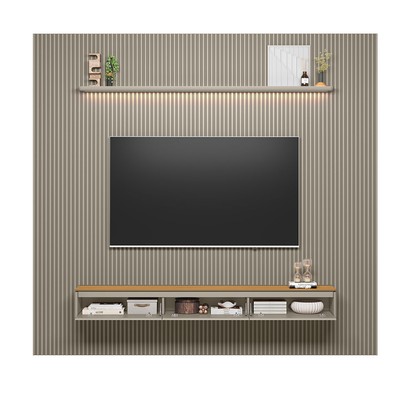 Painel para TV Até 85 Polegas 3 Portas 1 Prateleira Ripado Tauri/Gris Fosco 810010305 - Linea Brasil