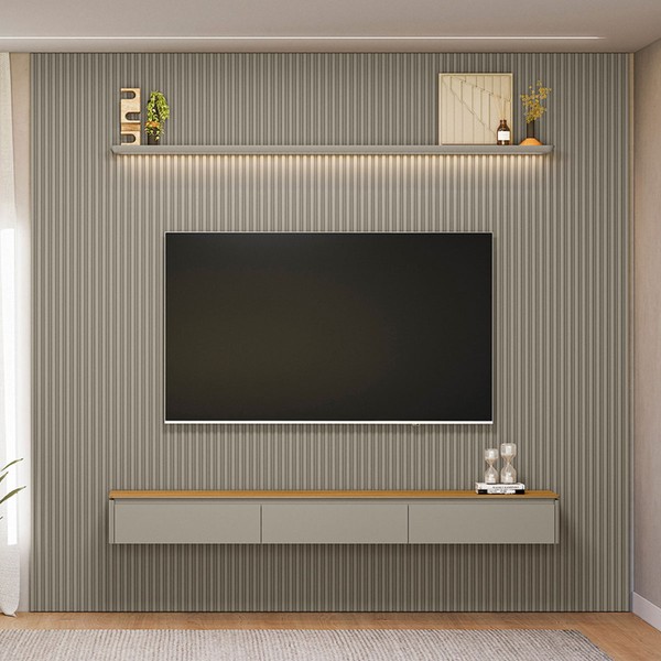 Painel para TV Até 85 Polegas 3 Portas 1 Prateleira Ripado Tauri/Gris Fosco 810010305 - Linea Brasil