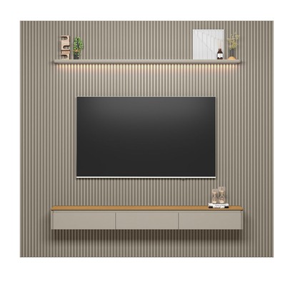 Painel para TV Até 85 Polegas 3 Portas 1 Prateleira Ripado Tauri/Gris Fosco 810010305 - Linea Brasil