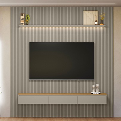 Painel para TV Até 85 Polegadas 3 Portas 1 Prateleira Ripado Tauri/Gris Fosco 810010304 - Linea Brasil