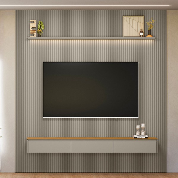 Painel para TV Até 85 Polegadas 3 Portas 1 Prateleira Ripado Tauri/Gris Fosco 810010304 - Linea Brasil