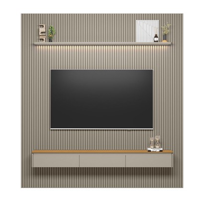 Painel para TV Até 85 Polegadas 3 Portas 1 Prateleira Ripado Tauri/Gris Fosco 810010304 - Linea Brasil