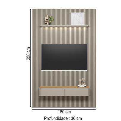 Painel para TV Até 75 Polegadas 2 Portas 1 Prateleira Ripado Tauri/Gris Fosco 810010302 - Linea Brasil