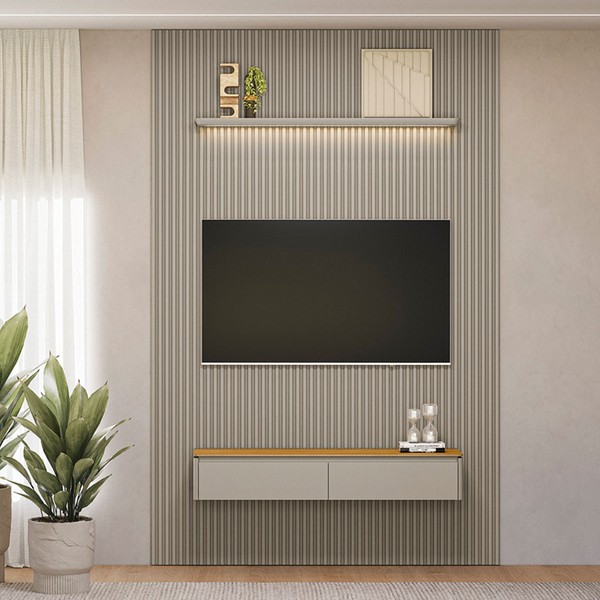 Painel para TV Até 75 Polegadas 2 Portas 1 Prateleira Ripado Tauri/Gris Fosco 810010302 - Linea Brasil